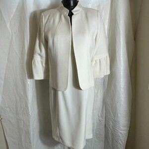 Calvin Klein Women's 2 Piece White Sheath Dress & Jacket Size 14P Lined NWOT